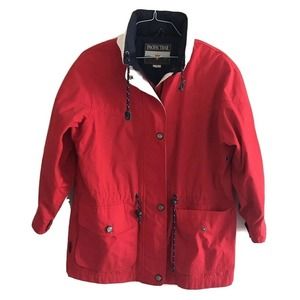 Pacific Trail | Mens Size S Red Parka Jacket Full Zip Hidden Hoodie Drawstring